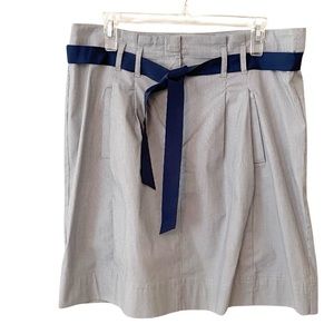 CYRILLUS Women's Midi Skirt Navy White Micro Stripe‎ Ribbon Belt Size14